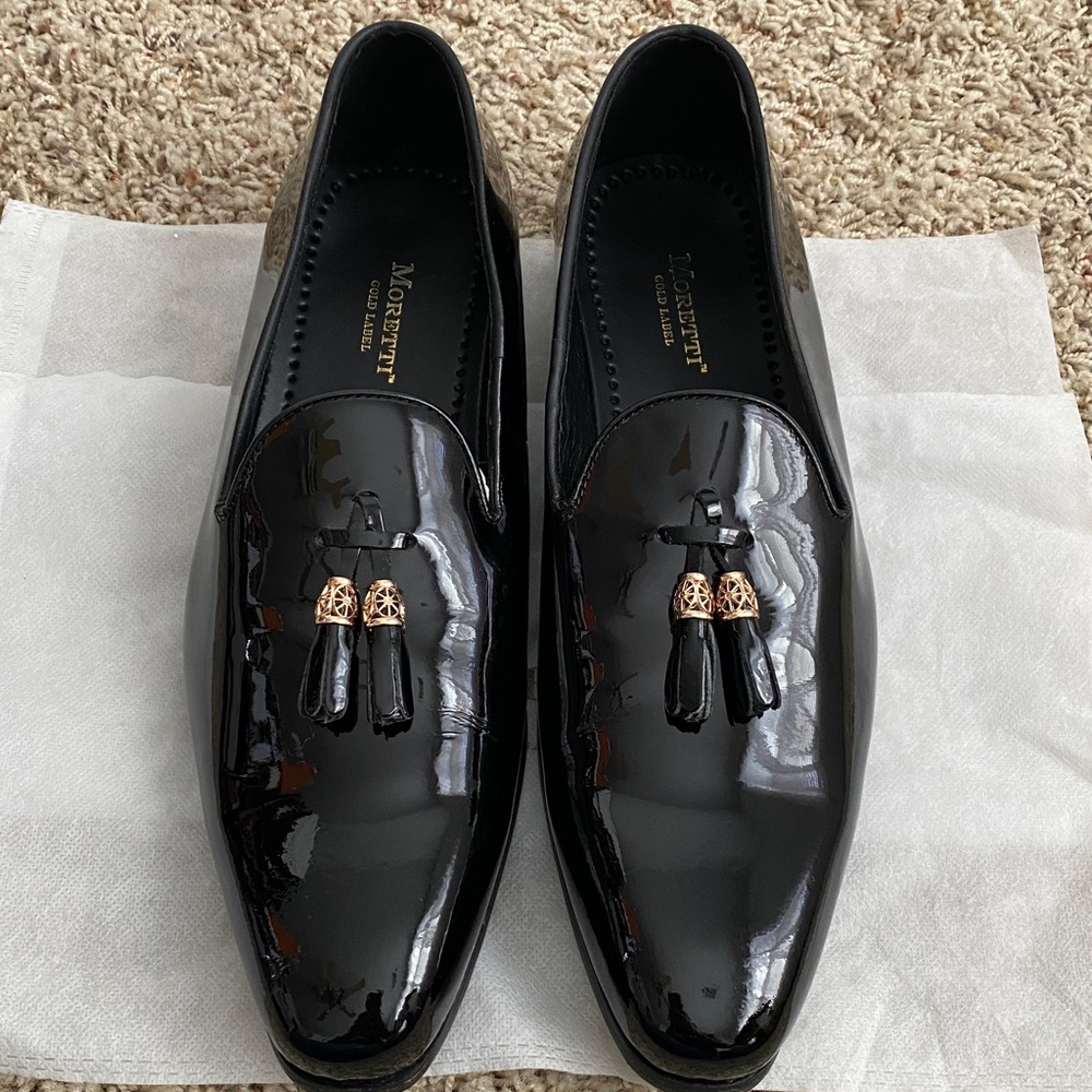 Moretti Gold Label Black Patent Tassel Slip On Loafers Size 11